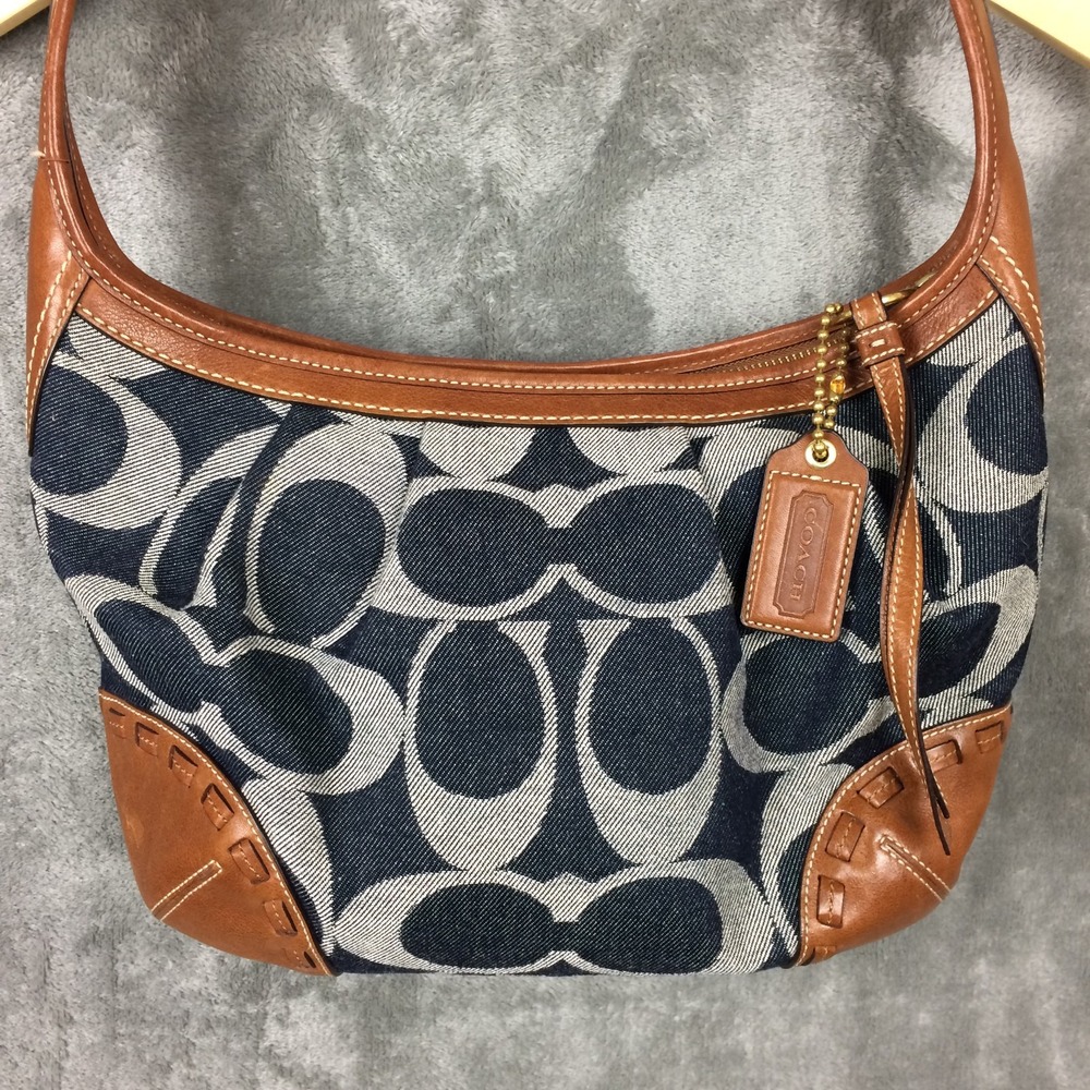 Coach Ergo Hobo Signature Denim Blue Brown Leather Pleated 12748 Y2K